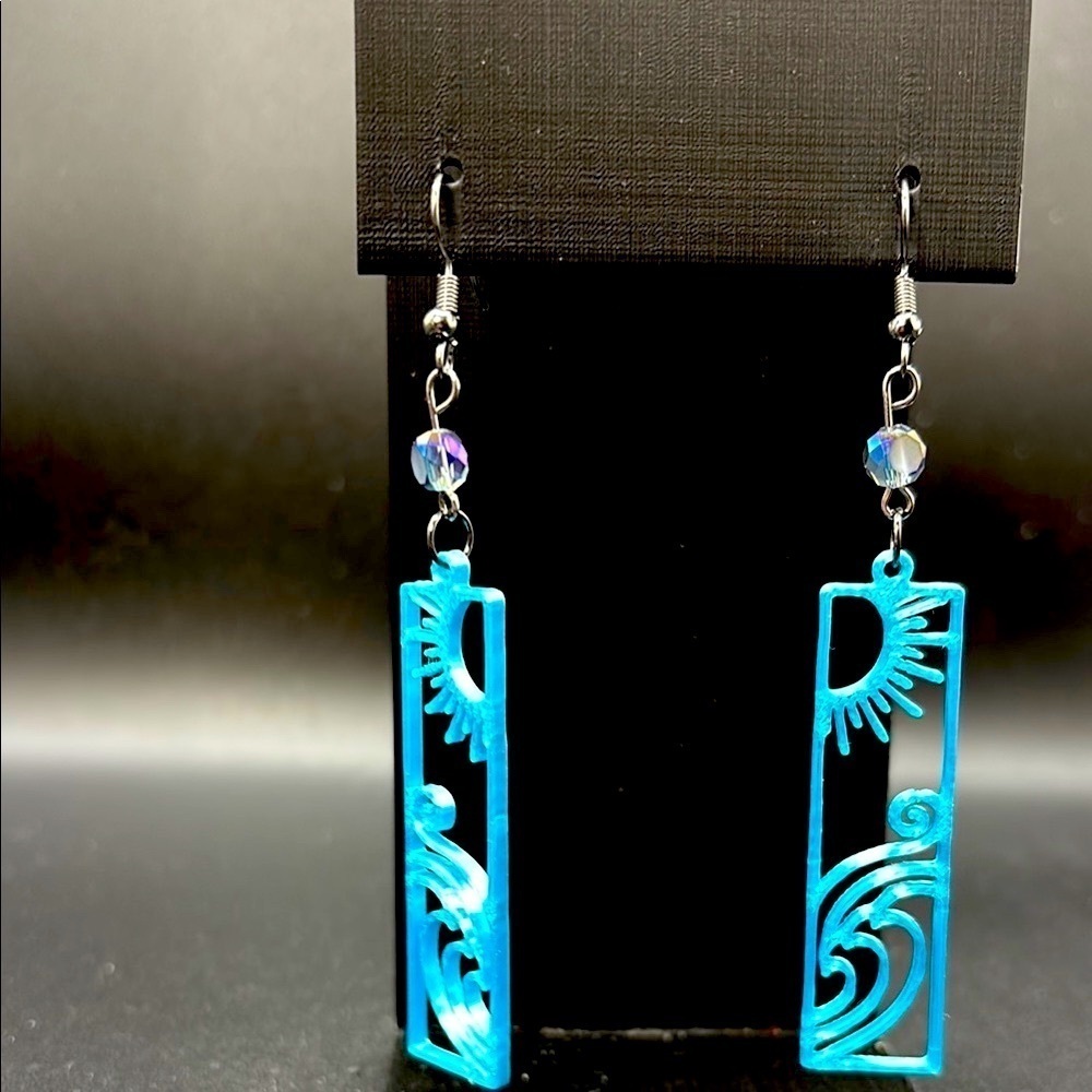 Handmade Blue Wave Earrings - Picture 3 of 6